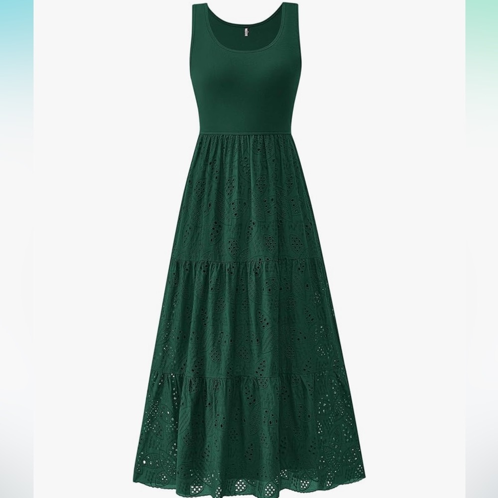 Cotton  Green eyelet  Sleeveless Maxi Dress
